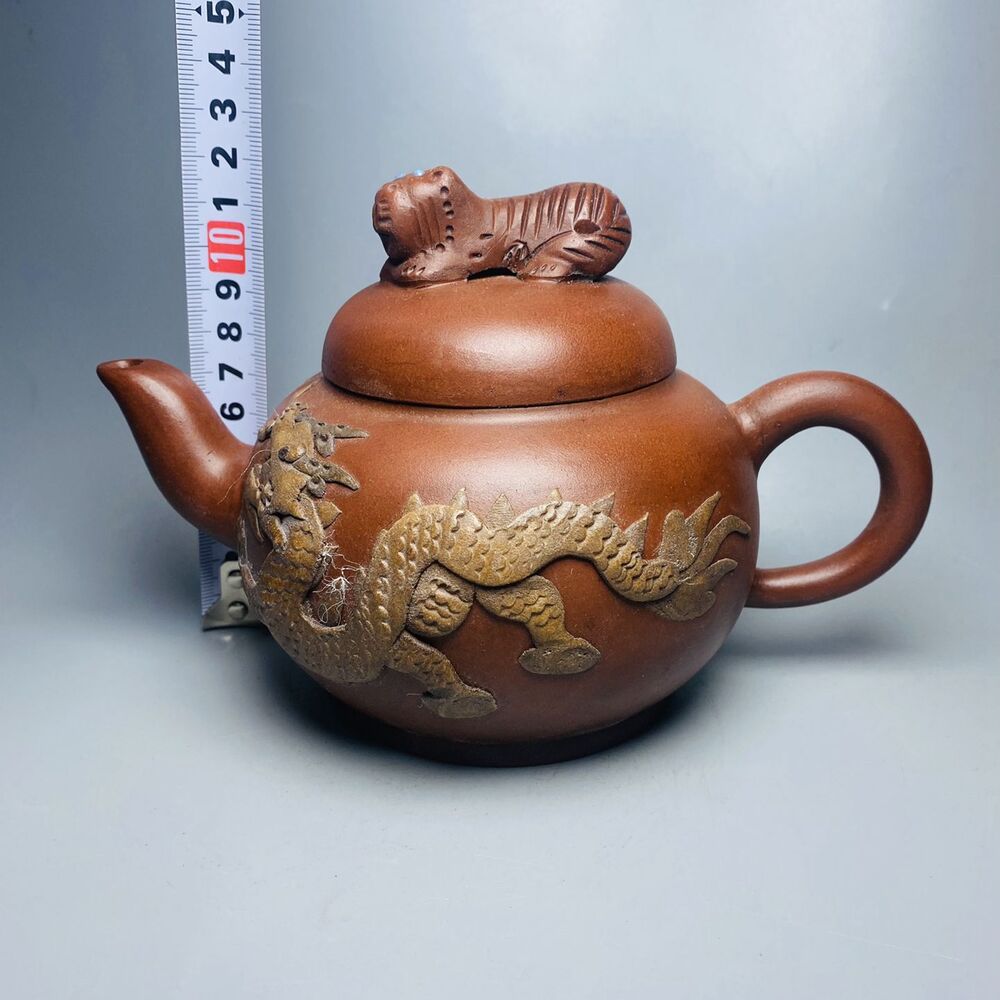 Vintage Chinese Yixing Purple Clay Teapot Zisha Ceramic Carving Dragon Teaware