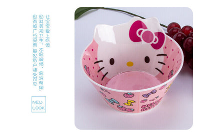Cute Kids Hello Kitty Breakage-proof Tableware Set Bowl + plate+ Spoon+ Cup Set