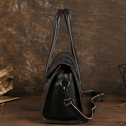 Genuine Leather Floral Embroidered Vintage Handbag Women's Tote Shoulder Bags