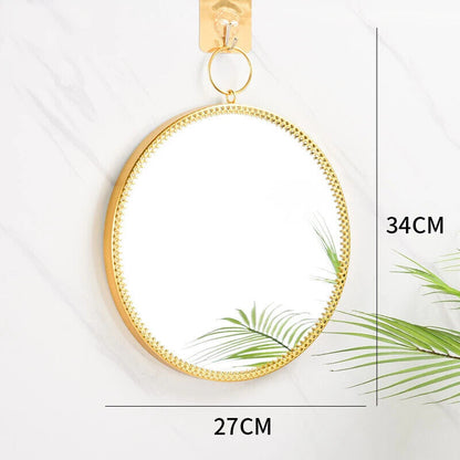 Wall Hanging Mirror Nordic Glass Metal Round Bedroom Bathroom Decoration 27x34cm