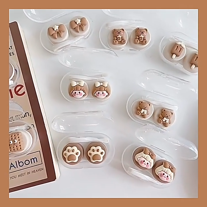 Women Contact Lens Case Plastic Lovely Cat Paw Container Storage Box 6.4x4x2.5cm