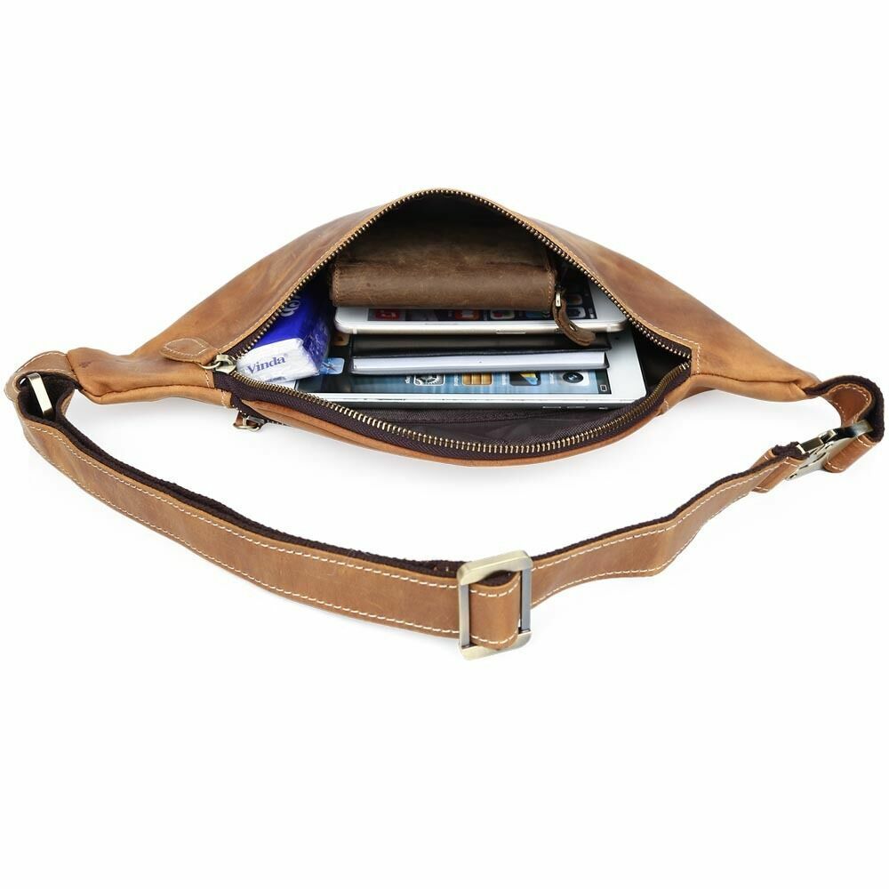 Men's Light Brown Vintage Leather Small Belt Bag Waist Belt Fanny Pack Sports