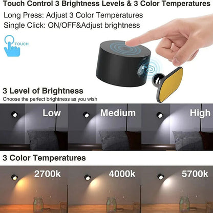 LED Wall Light USB Rechargeable 360° Magnetic Ball Rotate Dimmable Touch Control