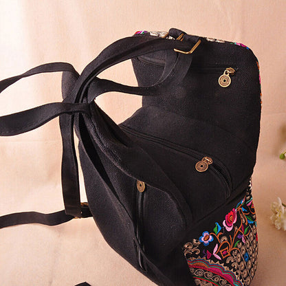 Embroidered Women Canvas Backpacks Floral Embroidery Schoolbag Travel Bags