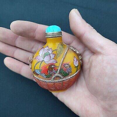 collection imperial yellow peking glass snuff box bottles painting gilding bird