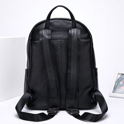 Top Cow Leather Black Men's bag, Soft Leather Large Capacity Backpack Travel Bag