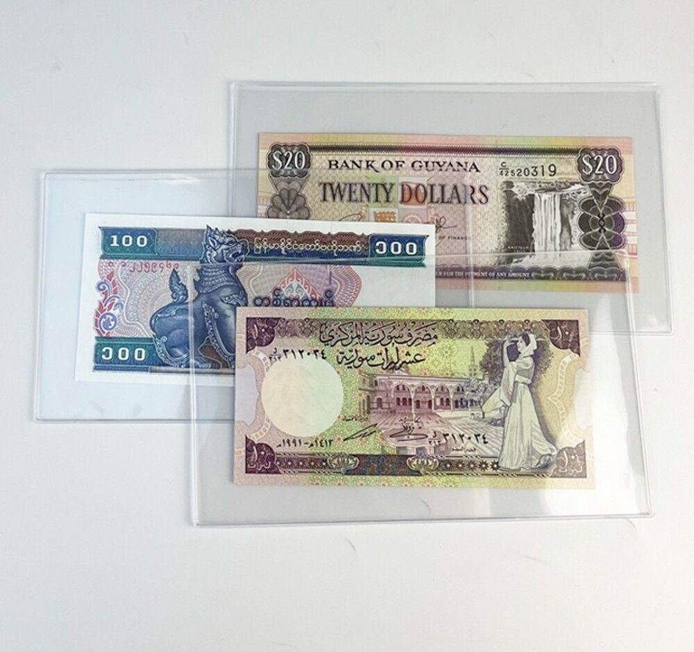 Paper Money Holder 5Pcs Clear Hard Plastic Clip Notes Bills Sleeve Bag 105x180mm