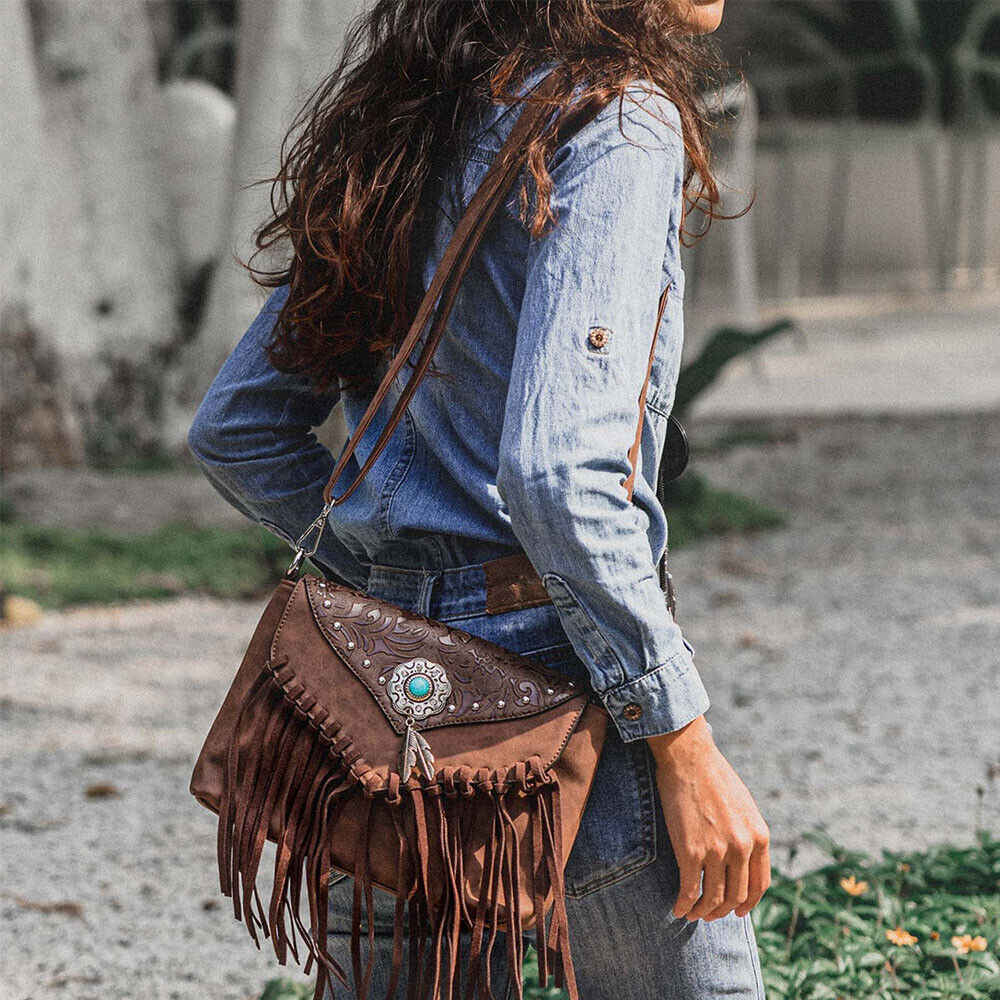 Celela Turquoise Fringe Studded Women Crossbody shoulder Bag Handbag Purse