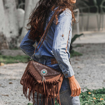 Celela Turquoise Fringe Studded Women Crossbody shoulder Bag Handbag Purse
