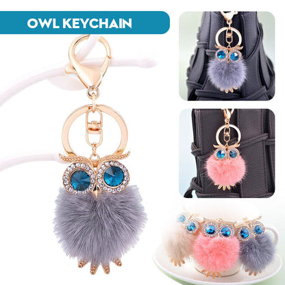 Furry Pom-pom Ball Owl Keyring Keychain Bag Hanging Pendant Car Interior Decor