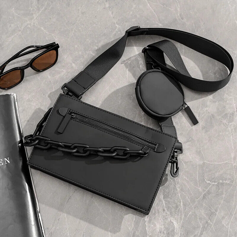 Men's Crossbody Bag Chain Shoulder Bag Men Small Square Bag Crossbody Handbags