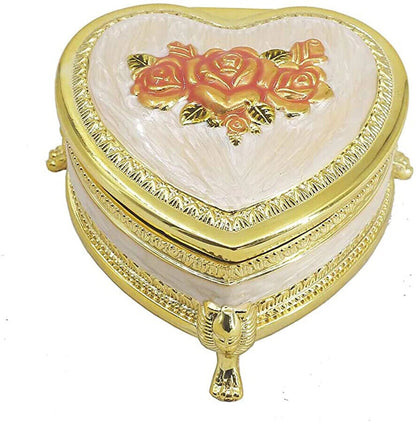 Music Box Emboss Alloy Metal Heart Shape Wind Up Movement Clockwork 10x9.8x5.6cm