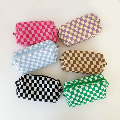Lattice Cosmetic Bag Knitted Fabric Makeup Organizer Travel Toiletry Beauty Case