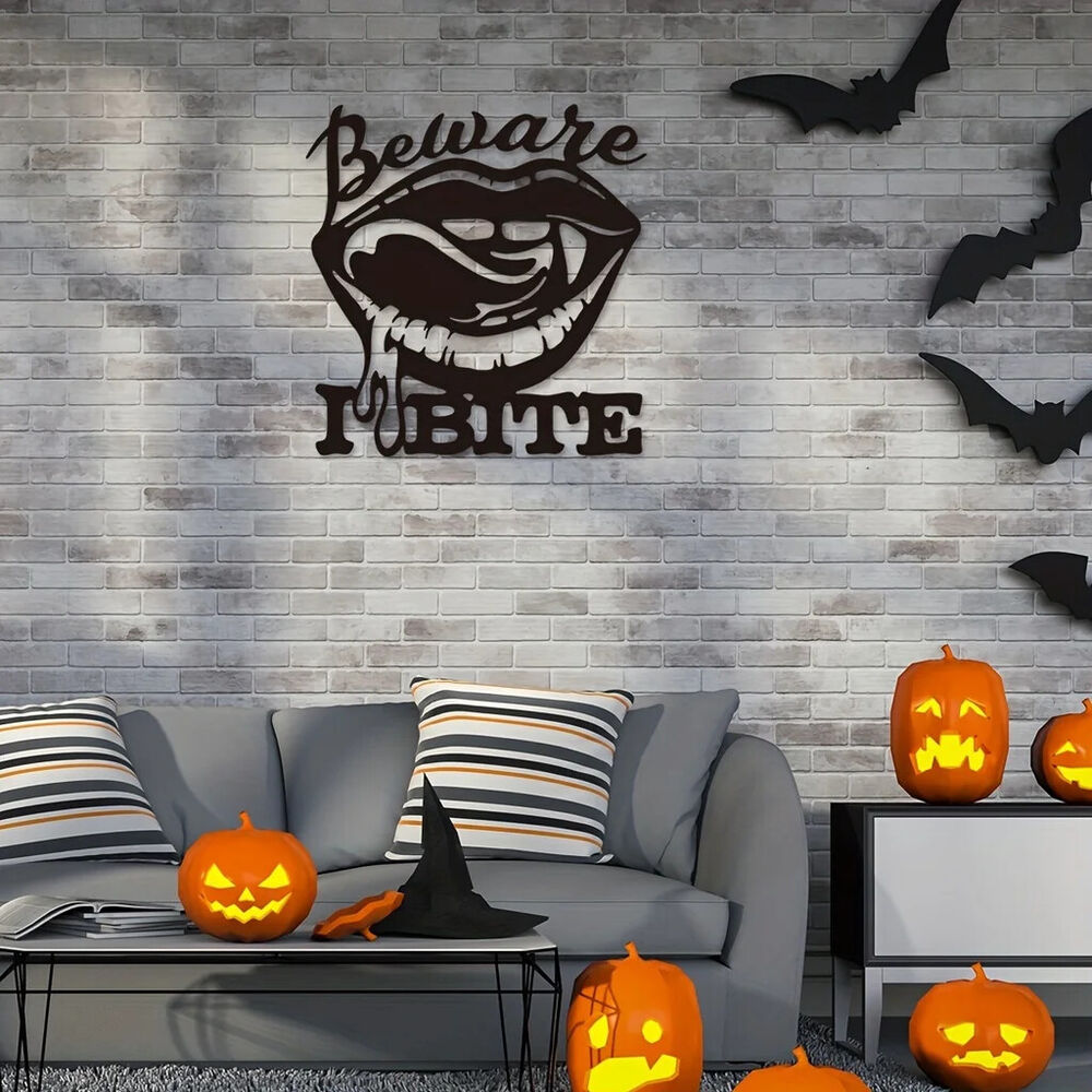 1pc, Halloween Beware I Bite, Place Sexy Biting Lips Wall Decor