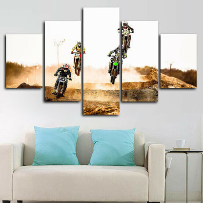 Dirt Motocross Desert Bike Race 5 Panel Canvas Print Wall Art Poster Home Decor