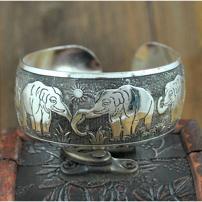 Women Fashion Bracelets Silver Plated Carved Flower Vintage Cuff Tibetan Bangles