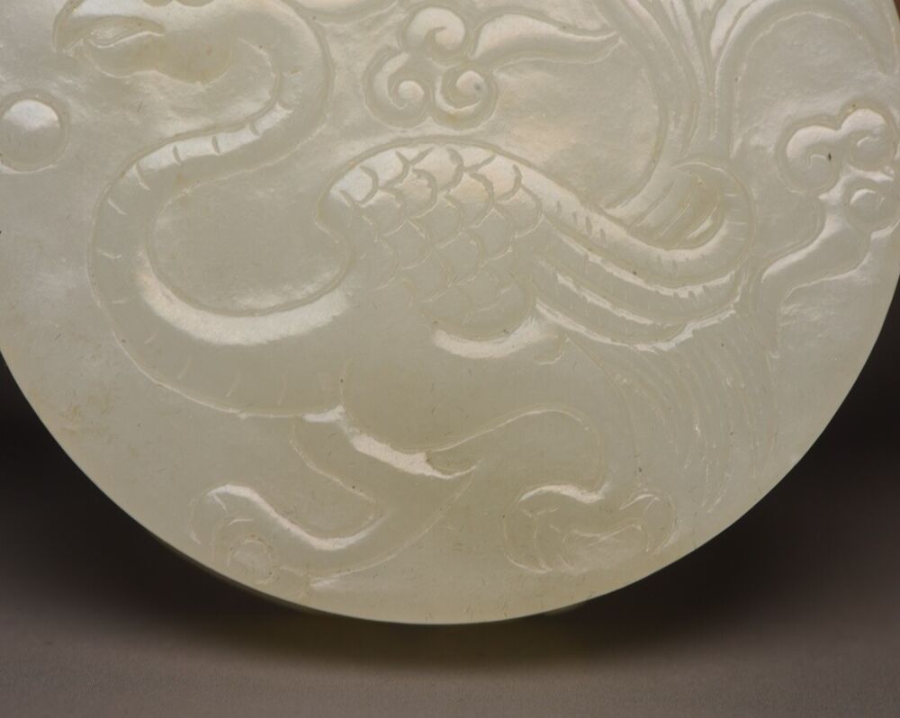 Top Chinese Natural Hetian White Jade Carved Dragon Phoenix Statue Lucky Pendant