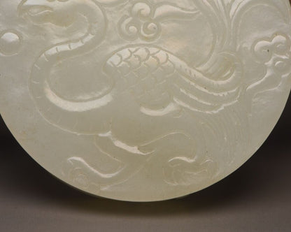 Top Chinese Natural Hetian White Jade Carved Dragon Phoenix Statue Lucky Pendant