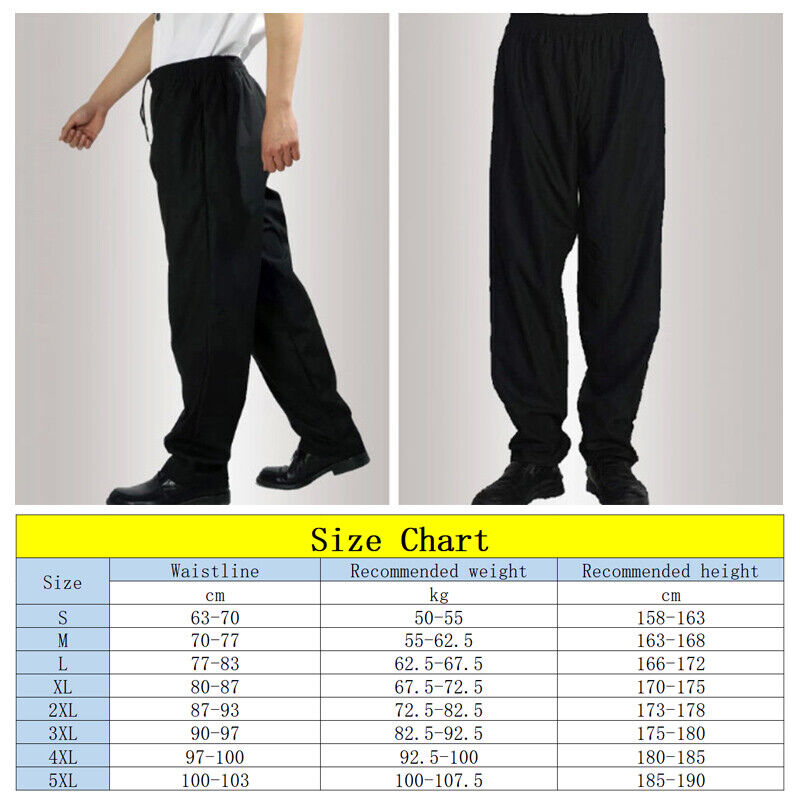 MEN Chef Work Pants Kitchen Baggy Trouser Restaurant Black Uniform Pants M-4XL