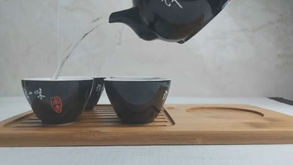 Porcelain Teapot 10oz Teacups Chinese gongfu tea wine set Ceramic Kettle Black