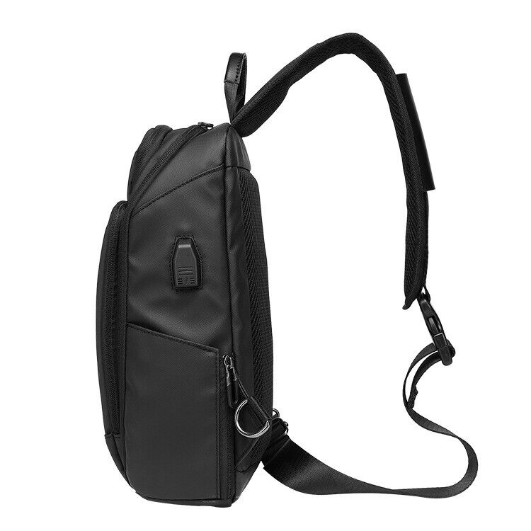 Men's Sling Backpack Oxford cloth Waterproof Crossbody Bag Black Daypack USBport
