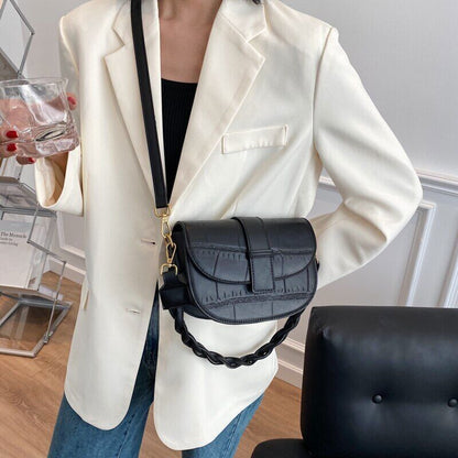 PU Leather Saddle Crossbody Bags Women Winter Shoulder Bag Handbags Purses