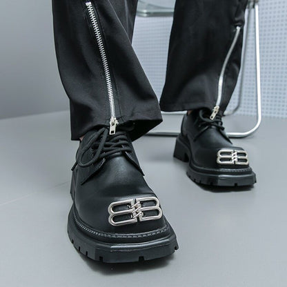 Black Loafers Men Shoes Solid Lace-up Size 38-45 Mens Shoes