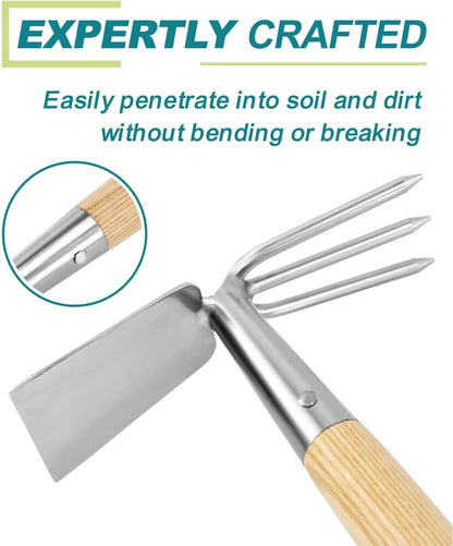 Versatile Hoe and Cultivator Garden Tool Wooden Handle Double Sided Digging