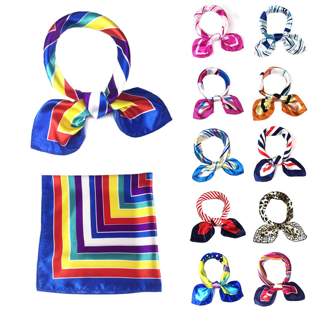 Women Small Print Silk Scarf Striped Headband Handle Bag Wristband Fashion