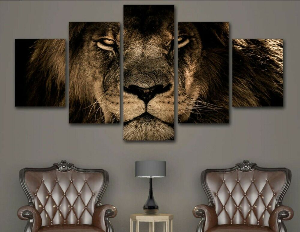 Lion King Animal Portrait 5 Piece canvas Wall Art Print Poster Home Decor