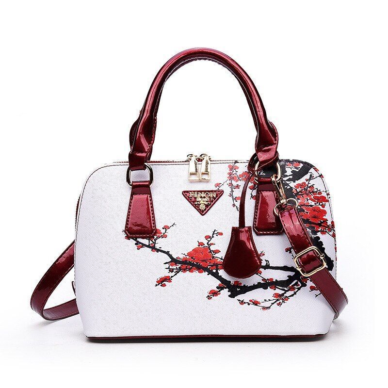 Shell Bag Flower Printing Totes Shoulder Crossbody Bag Synthetic Leather Handbag