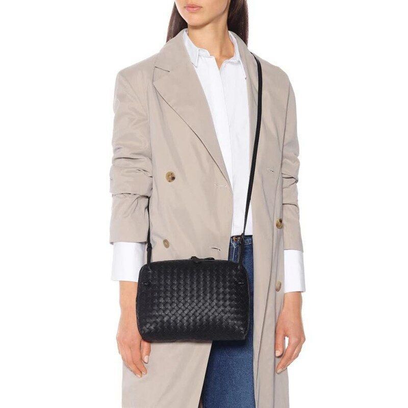 Woven Square Bag Genuine Leather Small Purse Single Shoulder Bag Crossbody Pouch