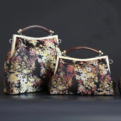 Vintage Flowers Shell Lock Bag Shoulder Crossbody Bag Handbags Purses Nylon 1 PC