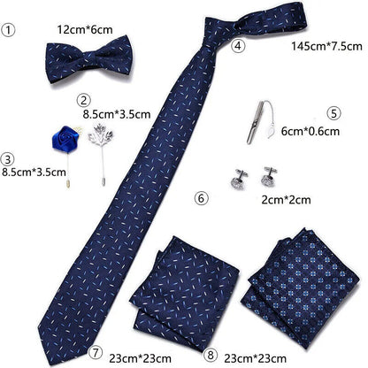 Men Ties 9Pcs Necktie Set Formal Luxury Wedding Cravat Pocket Square Silk Bowtie