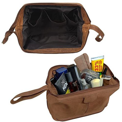 RUSTIC TOWN Genuine Leather Travel Cosmetic Bag - Hygiene Medium, Brown