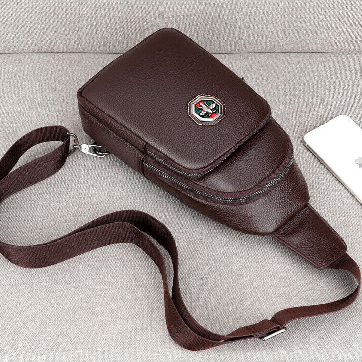 100% Genuine Leather Crossbody Bag Chest Bag Hiking Sling Backpack Shoulder Bag