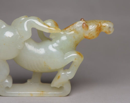 Chinese Hetian Jade Hand Carved Horse Monkey Statue Collection Nice Figurine Art
