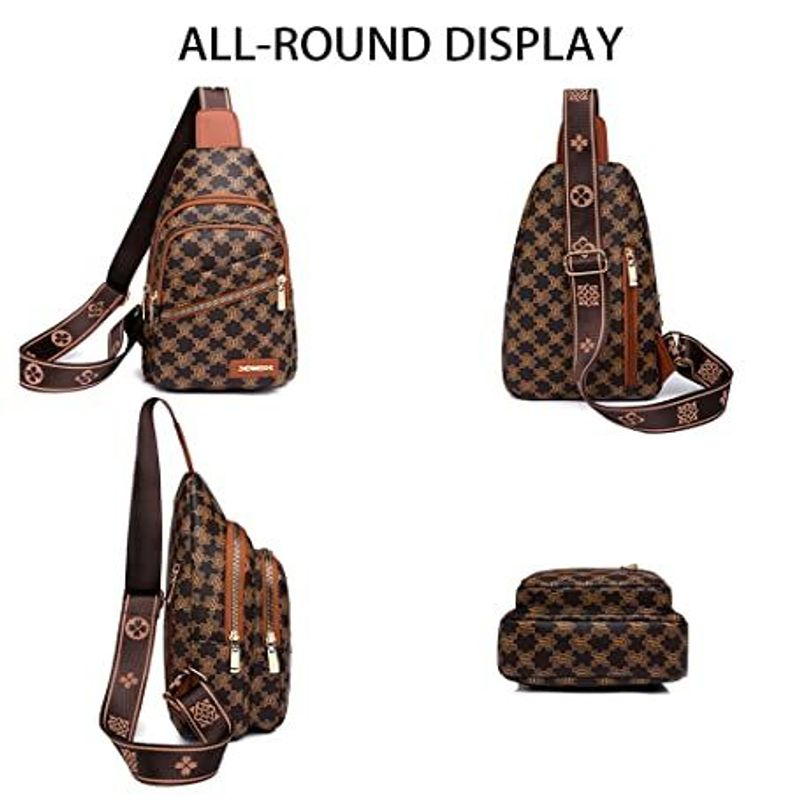 Sling Bag for Women Crossbody Chest Pu Leather One Size, Orange Brown