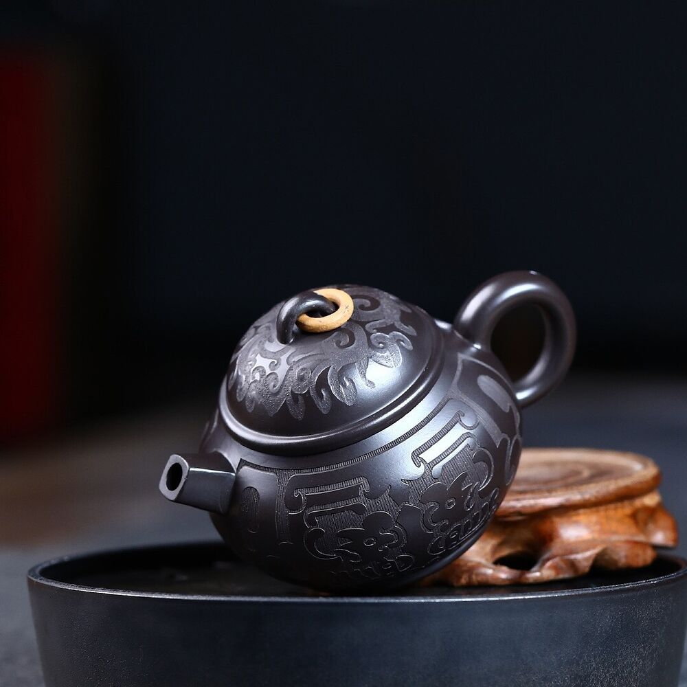 handmade tea pot master made marked yixing zisha black clay pot 9 infuser holes
