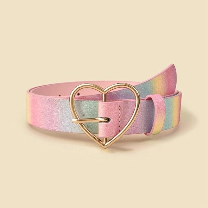 Women Waist Belts Sweet Style Rainbow Color Girdle Heart Shape Buckle Waistbands