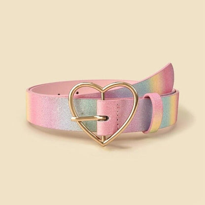 Women Waist Belts Sweet Style Rainbow Color Girdle Heart Shape Buckle Waistbands