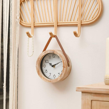 Wooden Table Clock Small Round Non-Ticking Battery Operated Hanging Home Decor
