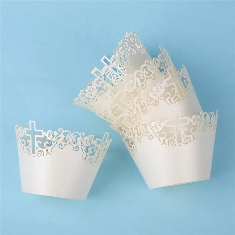 Baking Cup Liners 25Pcs Filigree Lace Out Cross Vine Paper Cake Cupcake Wrappers