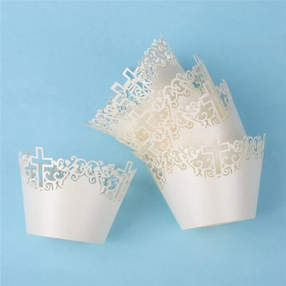 Baking Cup Liners 25Pcs Filigree Lace Out Cross Vine Paper Cake Cupcake Wrappers
