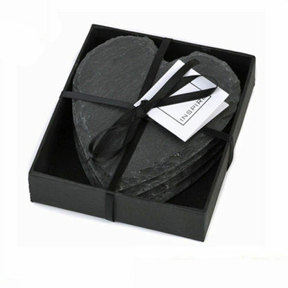 4Pcs/Set Heart Shape Cups Mats 10x10x0.4cm Slate Black Drinks Beverages Coasters