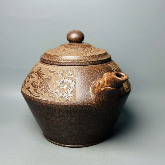 Vintage Chinese Yixing Purple Clay Teapot Zisha Ceramic Carving Dragon Teaware