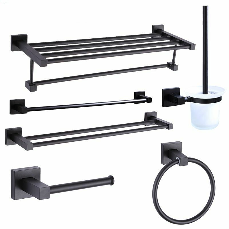 Towel Bars Bathroom Hanger 55CM Matte Black Double Space Aluminum Accessories