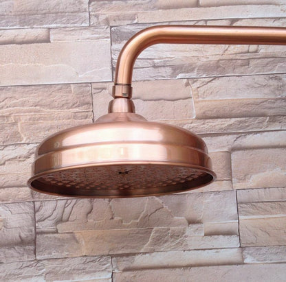 8" Antique Red Copper Round Rainfall Shower Heads Extension Pipes Wall Arm Parts