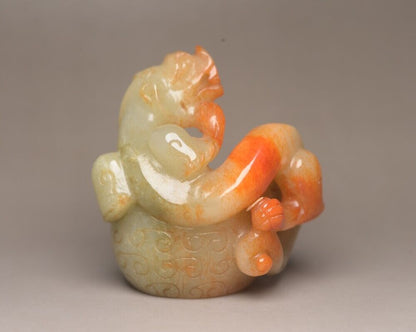 Chinese Antique Hetian Jade Carving Animal Statue Exquisite Thumb Ring Jewelry