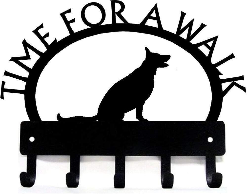 German Shepherd Sitting Time for a Walk Key Rack Dog Leash Hanger Metal Wall Art